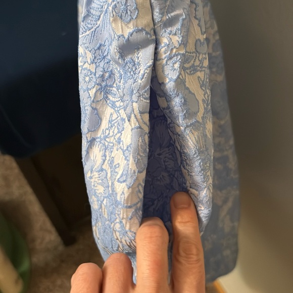 eShakti women's white silver & blue flower dress, Sz 10 pockets, jacquard, NWOT - Picture 6 of 12